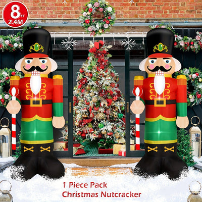 Soldado Cascanueces Gigante Iluminable de 243.84 cm - Decoración Navideña para Jardín y Césped con Ventilador Integrado y Cuerdas de Anclaje, Diseño Rojo y Verde en Forma de Cascanueces para Exteriores, Adorno Inflable de Navidad