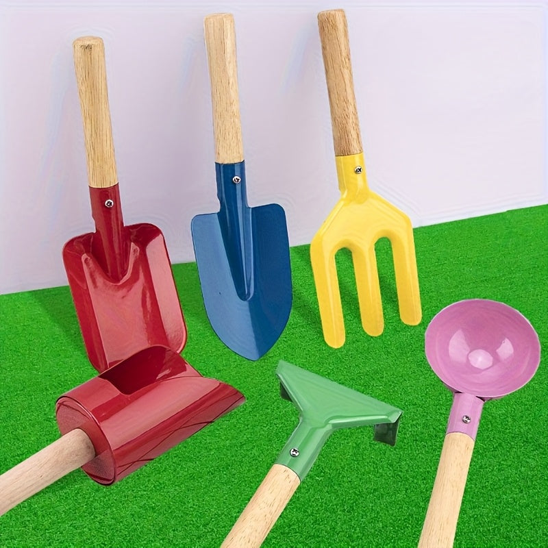 Juego de 4 palas de jardín y playa - Pala de metal para cavar tierra y arena, agricultura de rol, actividad divertida de plantación, decoración de patio, colores llamativos, no perdedores
