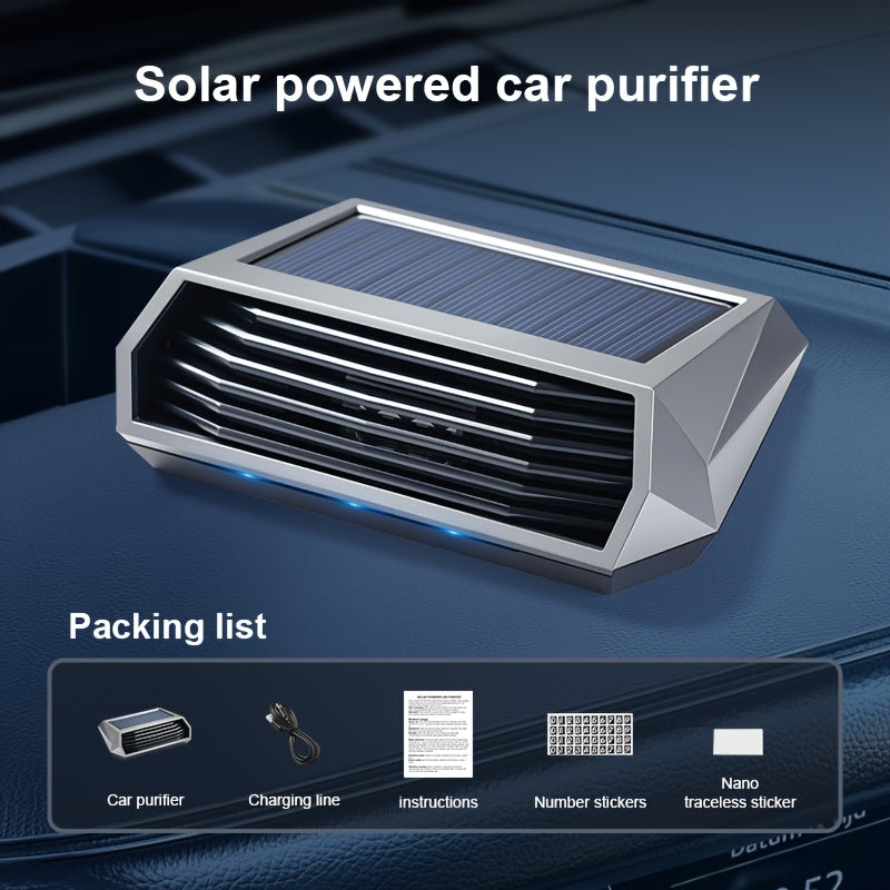 1 pieza de purificador de aire solar con sensor inteligente, función de estacionamiento automático, eliminación de olores, desinfección, generador de ozono, carga USB, batería de litio incorporada, material plástico - Ideal para uso en vehículos, purific