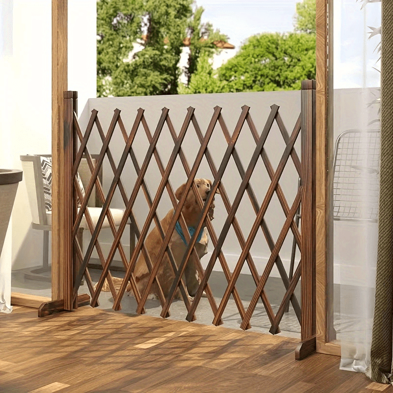 Cerca de jardín de madera ajustable sin taladro, diseño de celosía retráctil para pantallas de privacidad interior/exterior, seguridad para mascotas, plantas trepadoras, madera resistente a la intemperie, fácil instalación para patio, balcón, jardín, pan