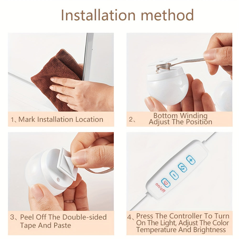 Espejo de tocador ajustable de 3 colores con alimentación USB, tira de LED con control de botón, ideal para estaciones de maquillaje, tocadores, iluminación de espejos de dormitorio y baño - No se requieren baterías