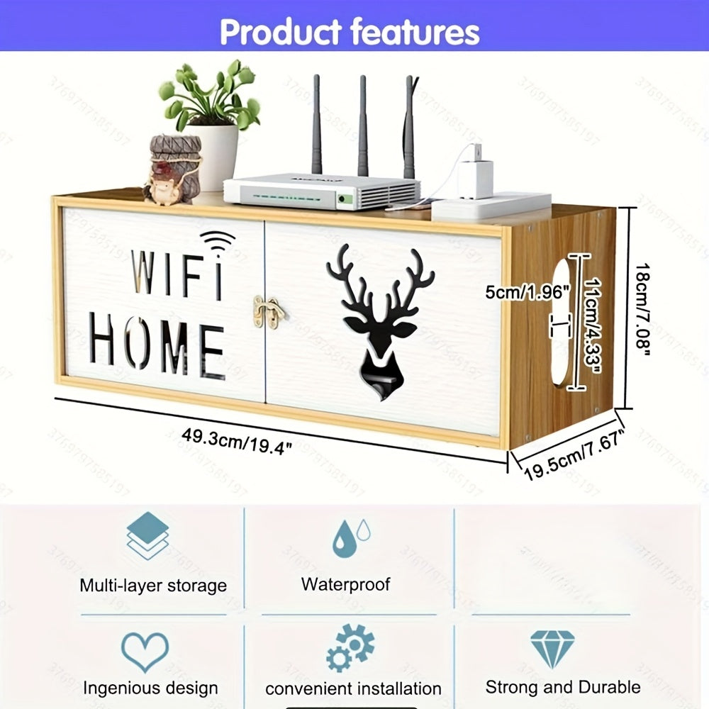 1pc Estante Flotante para Ruta WiFi - Gabinete de Almacenamiento con Gran Capacidad para Router sin varillas y 100pcs Bridas Negras (150mm), Diseño Moderno Minimalista en Madera y Blanco, Organizador Ahorrador de Espacio para Dormitorio, Sala de Estar
