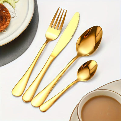24 piezas de cubertería de acero inoxidable dorado, kit de cubiertos con tenedores, cuchillos, cucharas para hogar, restaurante, apartamento - Utensilios de cocina versátiles para Navidad, Halloween, Pascua, Janucá, Acción de Gracias