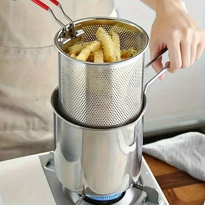 2 Piezas de Ollas para Freír en Acero Inoxidable con Rejilla Integrada - Cesta para Freír, Diseño Compacto Ahorrador de Espacio, Sistema de Drenaje Fácil de Limpiar para Cocina Hogareña o Comercial - Ideal para Papas Fritas, Pollo y Pescado - Construcció
