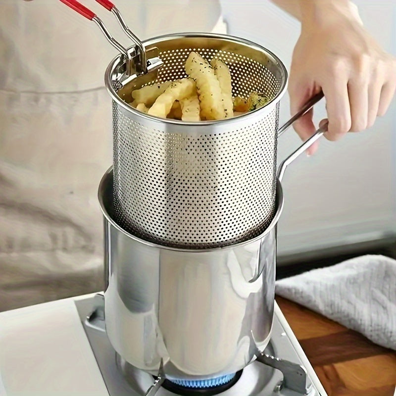 2 Piezas de Ollas para Freír en Acero Inoxidable con Rejilla Integrada - Cesta para Freír, Diseño Compacto Ahorrador de Espacio, Sistema de Drenaje Fácil de Limpiar para Cocina Hogareña o Comercial - Ideal para Papas Fritas, Pollo y Pescado - Construcció