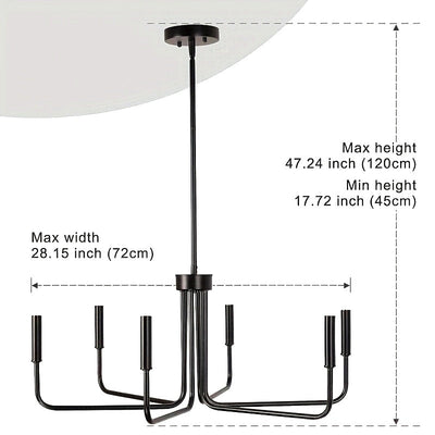 Lámpara de Techo Metálica Negra de 6 Luces Estilo Industrial Americano Sencillo y Renovado, Adecuada para Sala de Estar, Comedor, Dormitorio, Isla de Cocina, Luz Colgante Decorativa, Instalación Fácil, Estilo Versátil, Compatible con Cabeza de Lámpara E1