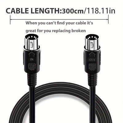 1 Paquete 3.0 metro/5.0 metro/7.0 metro Macho a Macho Cable MIDI de 5 pines para Teclado Synth, Tarjeta de Sonido Externa, Teclado MIDI, Sintetizador de Rack, Muestreador, Fuente de Sonido y Otro Equipo de Música, Negro