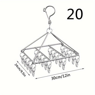 1pc Soporte De Secado De Calcetines De Acero Inoxidable Con Clip Múltiple, Gancho Giratorio A Prueba De Viento, Percha Para Ropa, Soporte De Secado De Ropa Para Calcetines, Sujetadores, Ropa Interior, Accesorios De Lavandería