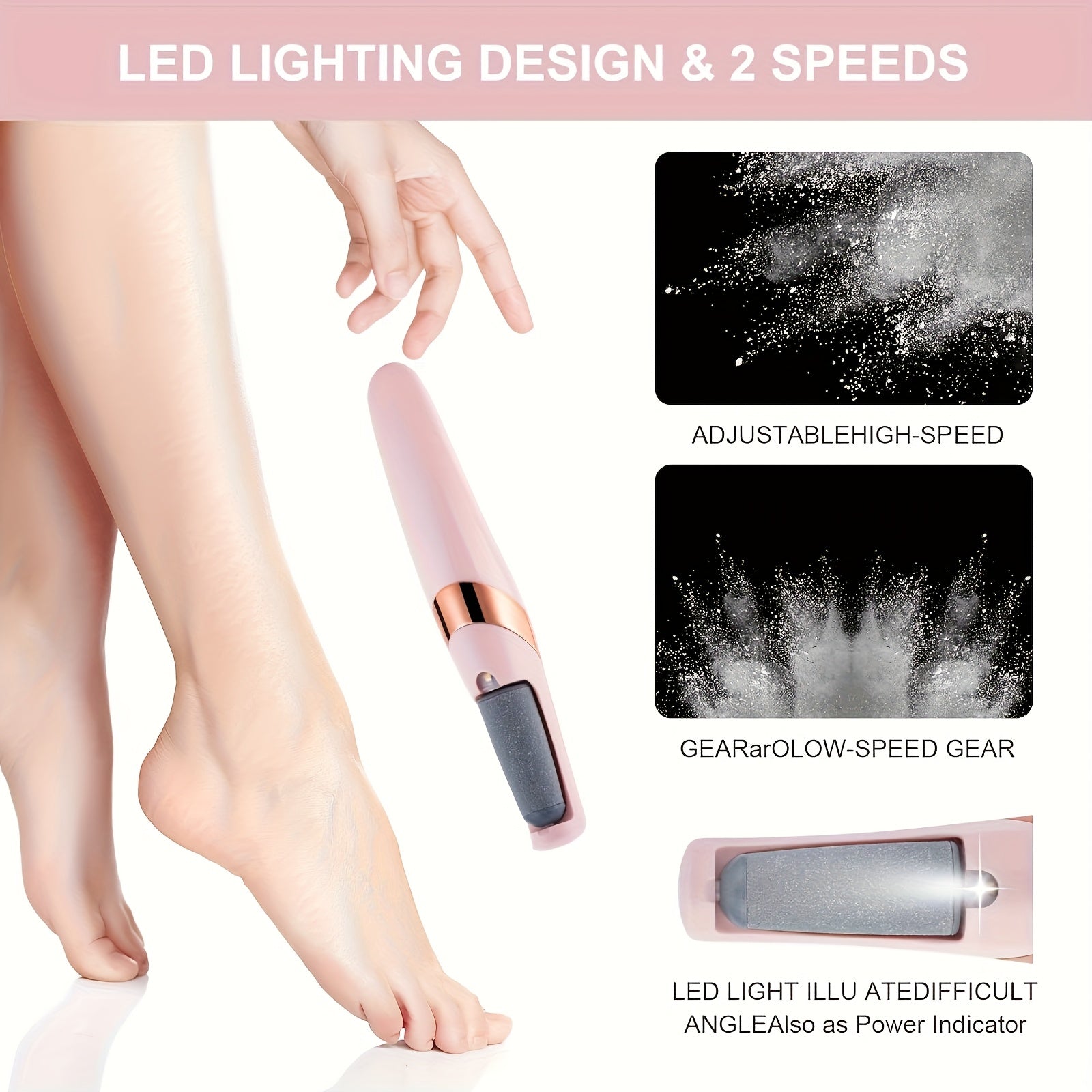 3 Opciones de Color Herramienta Eléctrica para el Cuidado de los Pies Recargable USB - Rosa Elegante con Detalles Dorados, Incluye 2 Cabezales: Una Piedra Pómez y un Rodillo Doble para Suelos Suaves, Exfoliador Portátil Beige Claro, Accesorio Esencial pa