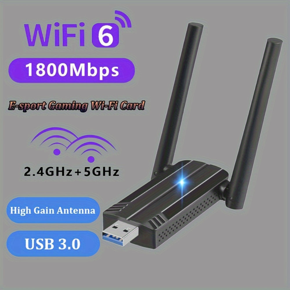 Adaptador sin varillas de 1800Mbps, Adaptador USB WiFi 6 para PC - Adaptador USB WiFi 802.11ax, Adaptador WiFi Banda Doble AX1800 para Escritorio y Portátil, Dongle WiFi para Red Inalámbrica en Windows 7/10/11