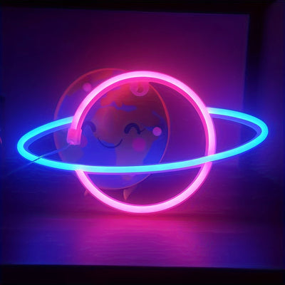 1 pieza, letrero de neón LED planetario, decoración de pared con luces en forma de SATURNO geniales, alimentado por batería o USB - doble fuente de alimentación, regalo perfecto para dormitorios, fiestas, bodas, salas de juegos, chicas, chicos, habitacio