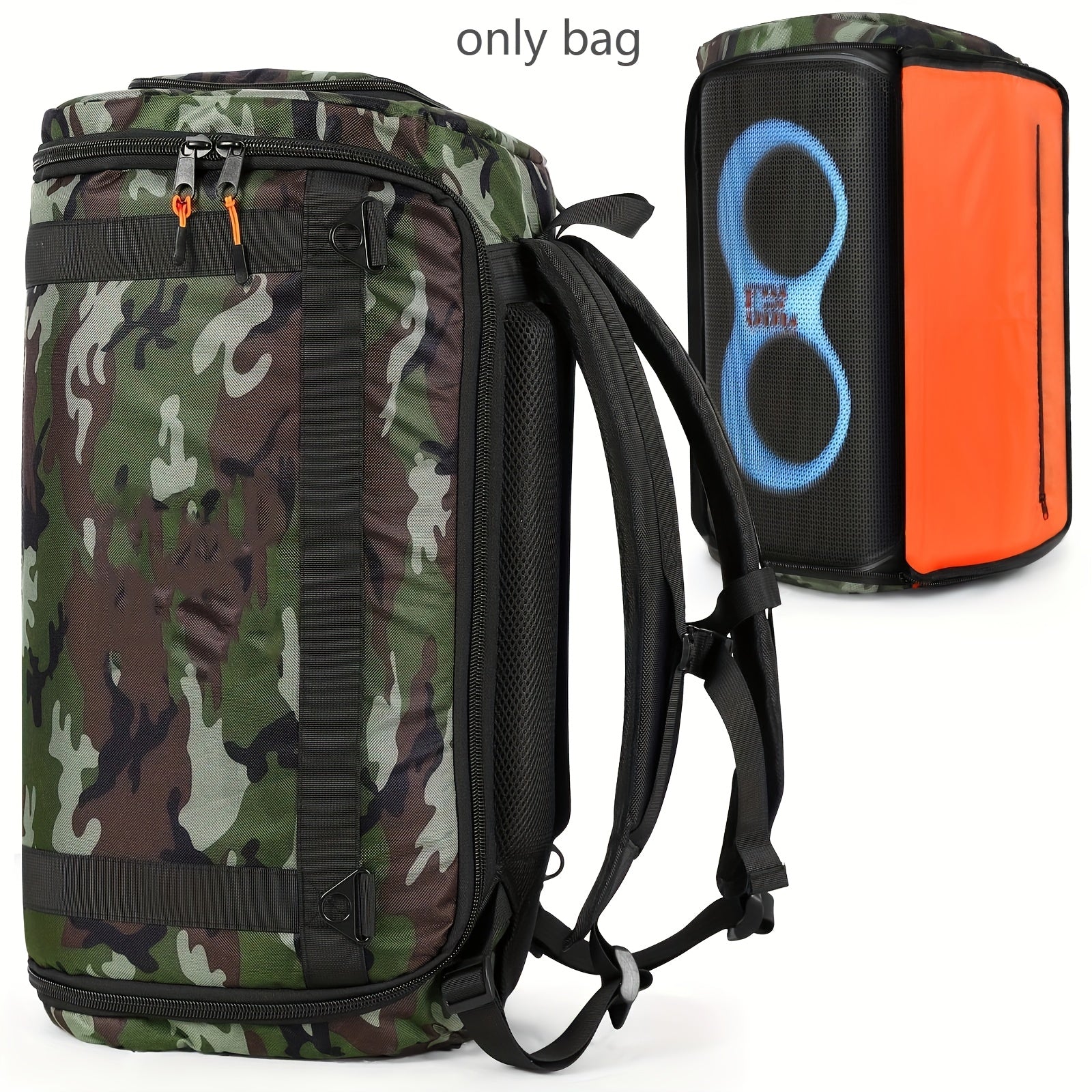 Mochila para Altavoz Inalámbrico JBL PartyBox 120 Camuflaje - Resistente, Transpirable con Correas Ajustables y Ventana Transparente para Acceso Fácil