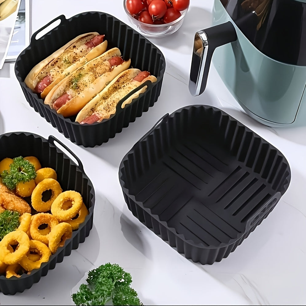1 pieza, funda de silicona reutilizable negra para freidora de aire, cuadrada, duradera y fácil de limpiar, para cocinar de manera saludable, accesorio de cocina, accesorios para freidora de aire.
