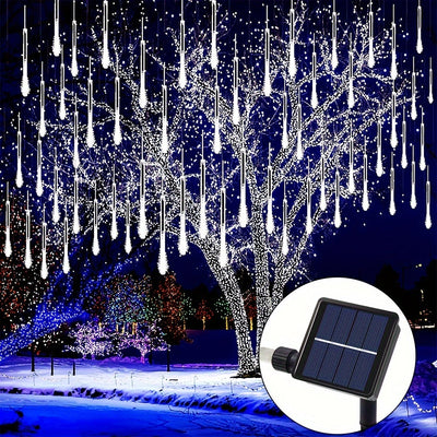 1 juego de luces de cascada de meteoritos - Luces de lluvia, hielo y nieve para jardín, bodas, fiestas, Navidad y Halloween, luces solares para exteriores