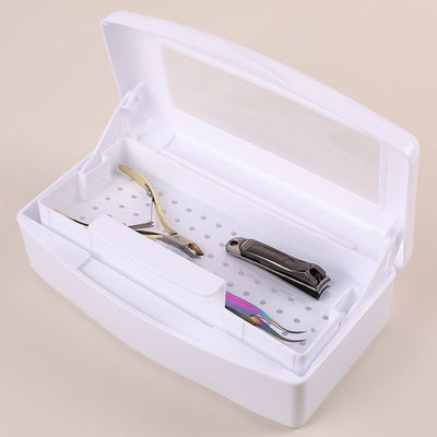 1 caja de esterilización de herramientas de uñas con compartimentos para limpieza y almacenamiento, ideal para uso en salones | Diseño minimalista | Cierre seguro, perfecto para salones de peluquería, estaciones de pedicura, técnicos de uñas y soluciones