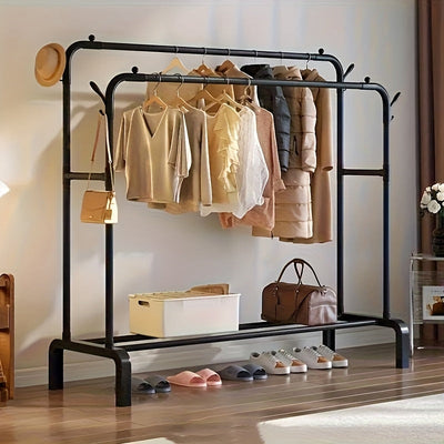 1 percha metálica moderna de 3 niveles, diseño ahorrador de espacio para dormitorio y balcón, ideal para colgar y organizar ropa, zapatos y bolsos, acabado lacado, organización de dormitorio | Percha metálica moderna | Acabado lacado, percha para ropa de