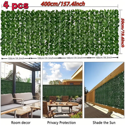 4 paneles grandes de hiedra artificial de lujo para privacidad, resistentes a los rayos UV, fondo verde decorativo con hojas para patio, balcón, jardín, terraza, uso en interiores y exteriores