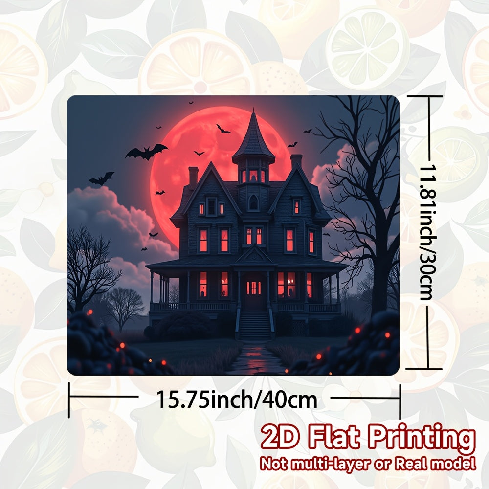 1pc Alfombrilla para Estufa de Halloween - Casa Encantada, Murciélagos, Cielo Nocturno con Luna Roja - Protector Antideslizante para Cocina, Lavadora, Secadora y Cafetera - Fácil Limpieza en Poliéster, Decoración Temática de Terror, Impresión Plana 2D, C