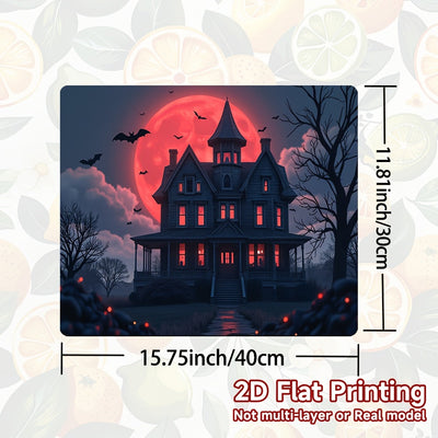 1pc Alfombrilla para Estufa de Halloween - Casa Encantada, Murciélagos, Cielo Nocturno con Luna Roja - Protector Antideslizante para Cocina, Lavadora, Secadora y Cafetera - Fácil Limpieza en Poliéster, Decoración Temática de Terror, Impresión Plana 2D, C