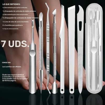 Kit de cuidado de uñas de acero inoxidable, 7 piezas: juego de cortacutículas de precisión y cortador de callosidades, sin aroma, incluye lima y limpiador de uñas, regalo perfecto para mujeres, piel muerta, regalos para el Día de la Madre, personas mayor