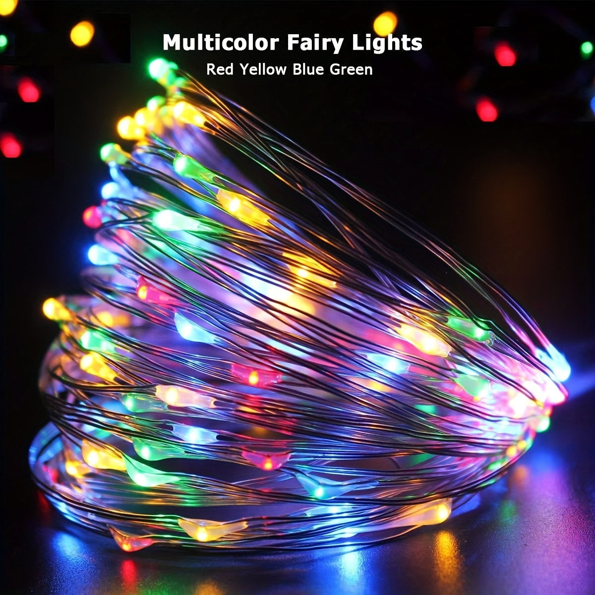 1 pieza de 10,06 metros de luces de hadas de 100 LED, funcionan con batería, luces de cuerda de destello, luces de luciérnaga de alambre de cobre con control remoto y temporizador, blanco cálido/colorido