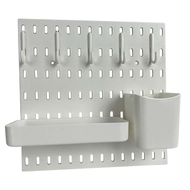 Estantería de Almacenamiento para Cocina Montada en la Pared sin Taladro con Múltiples Ganchos y Cajón Deslizante - Diseño Apilable de Tablero Perforado para Instalación Fácil, Ideal para Ollas, Especias y Utensilios, Blanco, Accesorios de Cocina