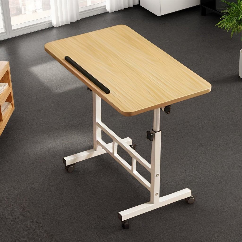 Escritorio de computadora ajustable de 3 opciones de color: /blanco/cerezo, mesita de noche moderna retráctil, escritorio de madera maciza, soporte portátil para laptop, ideal para hogar y residencia estudiantil