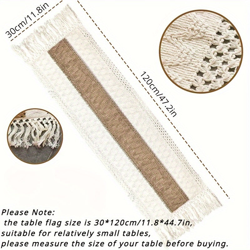 Corredor de mesa de lino rústico boho, 29.97 x 119.38 cm, macramé cuadrado con flecos, color crema y marrón, aroma natural, para comedor, sala, dormitorio, fiesta de despedida de soltera, decoración de cocina