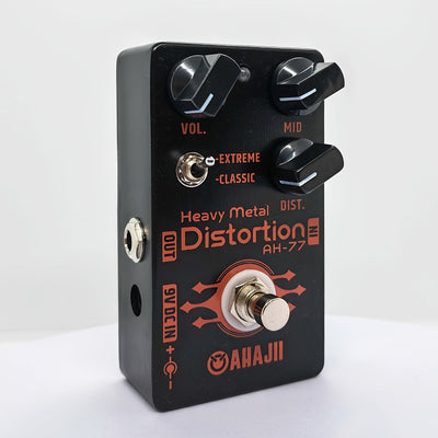 Pedal de efectos para guitarra AHAJII AH-77u, alta ganancia, distorsión, bypass verdadero, selector de 2 vías (Extremo/Clásico), ideal para heavy metal, color negro