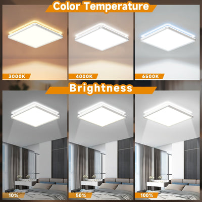 1 lámpara LED moderna para techo con luz nocturna, 30.48 cm, CCT seleccionable, 24W, 3000K/4000K/6500K, empotrable con borde iluminado, acabado en metal pulido, control remoto, temporizador, semiempotrada, pantalla de plástico, para cocina, dormitorio, c
