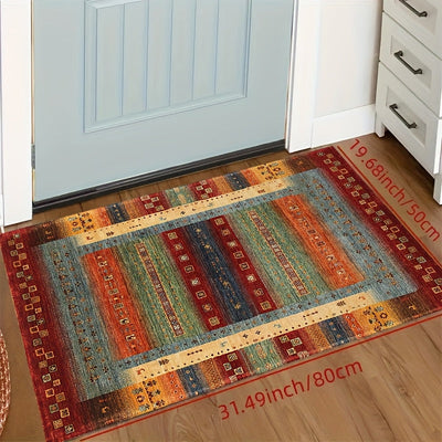 1 pieza de felpudo estilo bohemio con diseño étnico, antideslizante y rectangular, suave y lavable en máquina, fibra de poliéster, adecuado para sala de estar, dormitorio y entrada