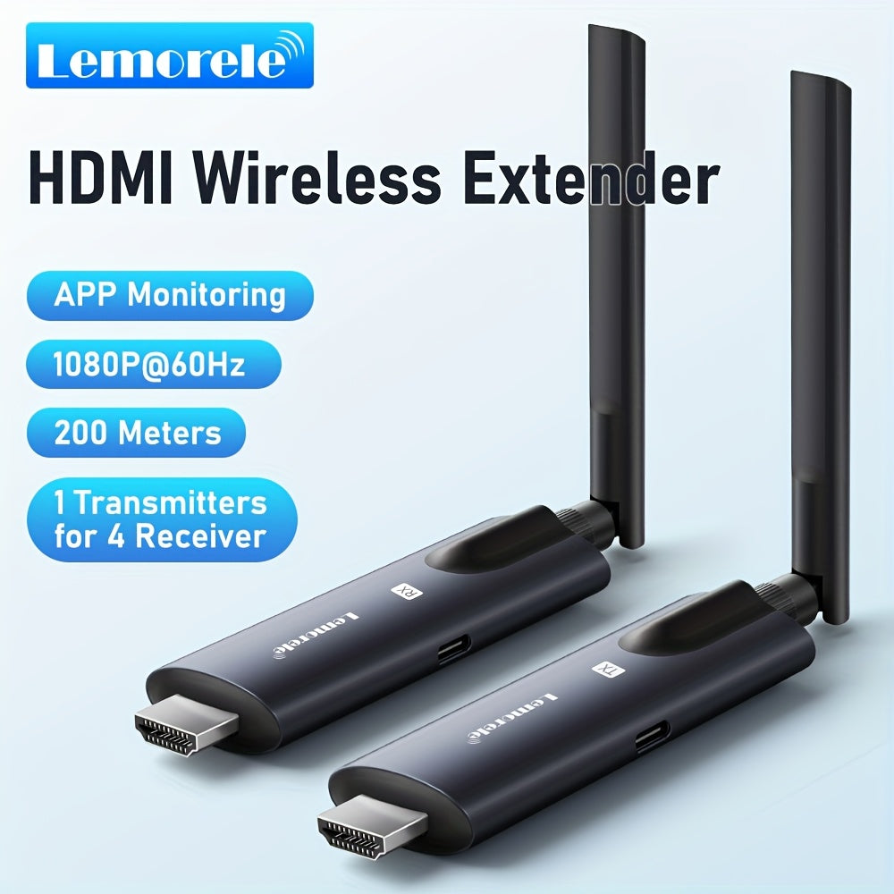 Extensor y receptor inalámbrico HDTV Lemorele 5G 200M - Baja latencia de 50ms, USB-C, plug and play, para teléfonos Android, laptops, TV, proyector, monitor, pantalla de TV | Diseño elegante | Conector USB-C