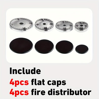 4 Paquete de perillas univer de aleación de aluminio para estufa de gas, juego de tapas de quemador Sabaf con tapas planas para accesorios de estufa de gas para horno y encimera sin batería