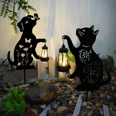 1pieza Lámpara de silueta de gato, perro y conejo alimentada por energía solar - Luz de jardín LED duradera para exteriores, impermeable IP54, ideal para decoración de patio y jardín, iluminación exterior | Diseño juguetón | Lámpara alimentada por energí