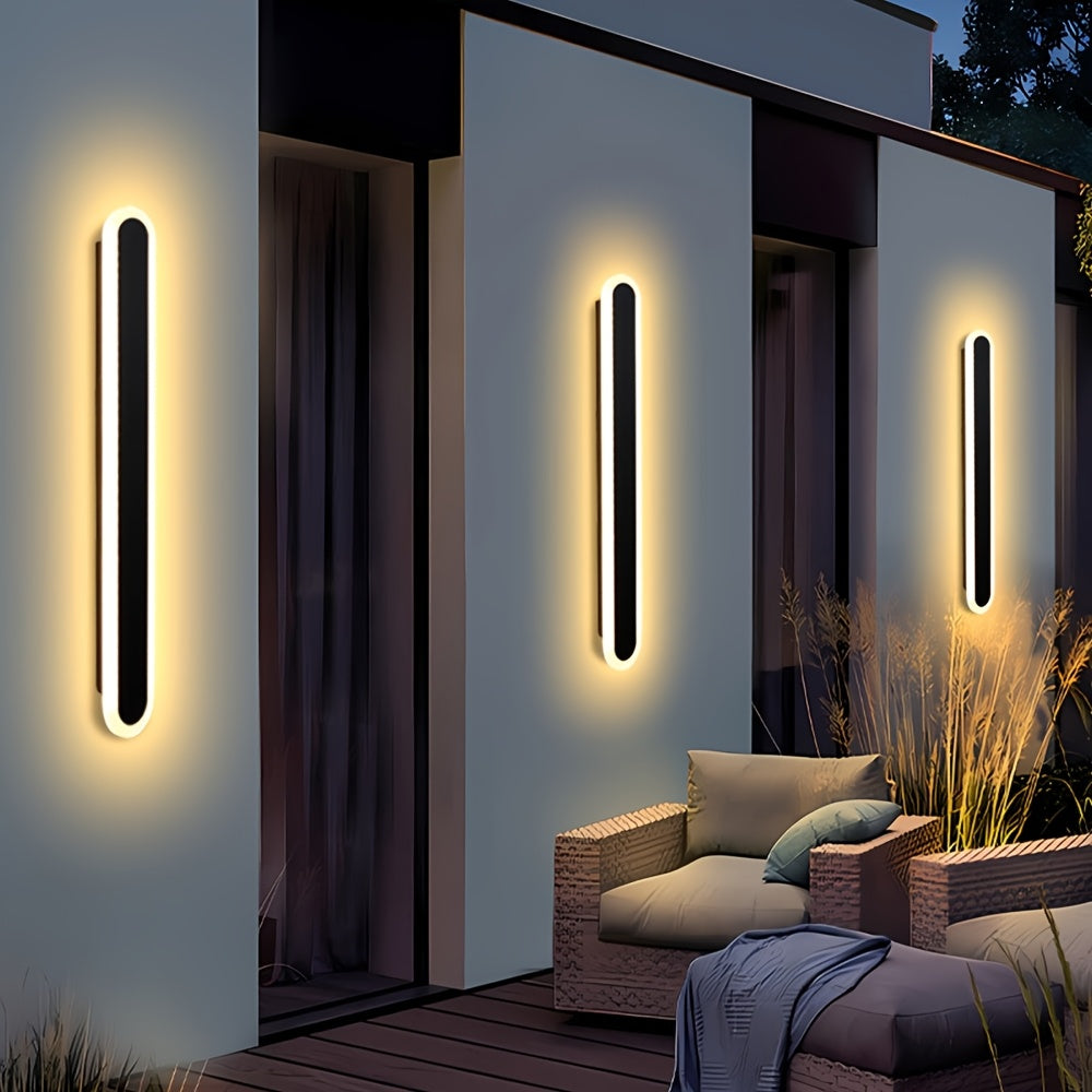 1pc Lámpara de Pared LED Ovalada Moderna, 40.01/59.99/79.98/100.0 cm disponible. Cuerpo metálico con temperatura de color blanco cálido 3000K, luz exterior negra para interiores en salas, porches, garajes y paredes de patios - semiempotrable de voltaje a