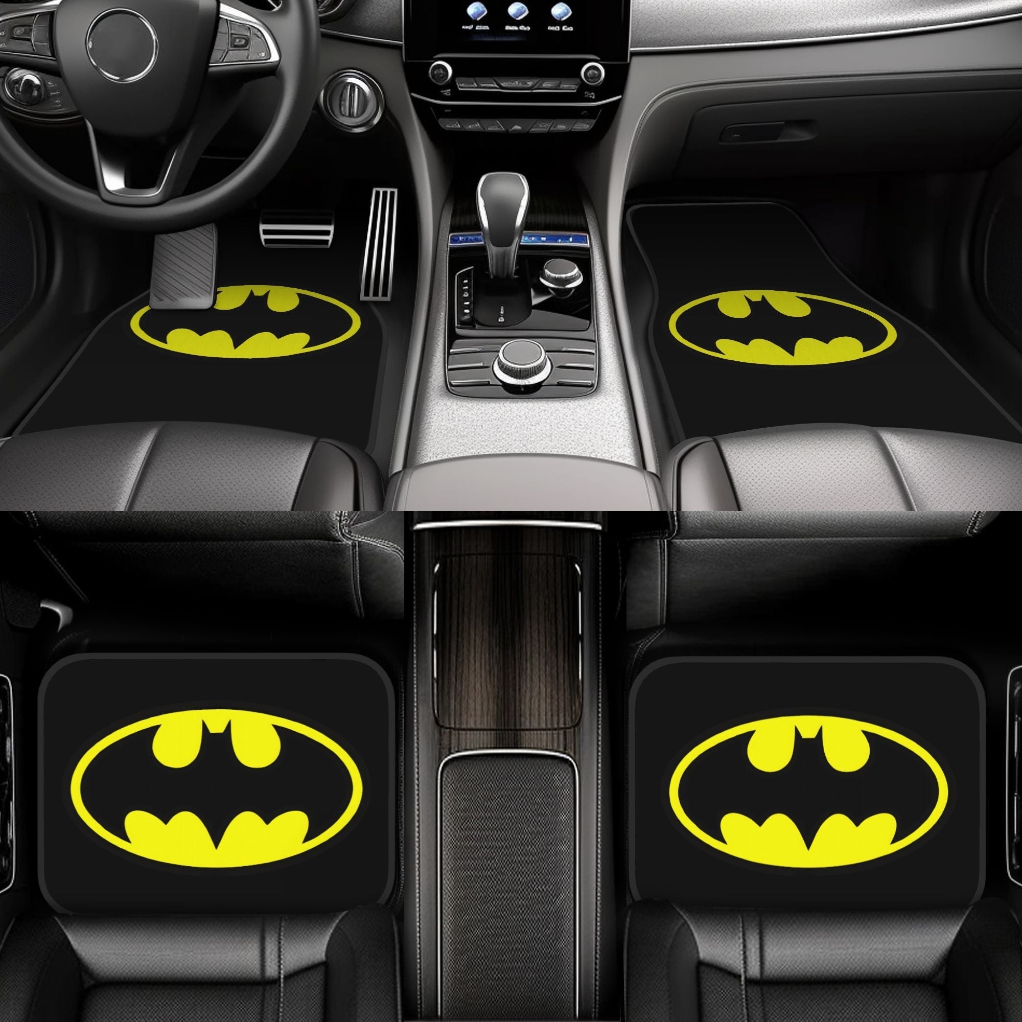 4 piezas de tapetes para auto de DC Batman de Warner Bros. - Antideslizantes, ajuste flexible para sedanes, camionetas, SUVs y vans - Protección interior elegante y mayor comodidad al conducir, diseño divertido, superficie antideslizante, vehículos famil