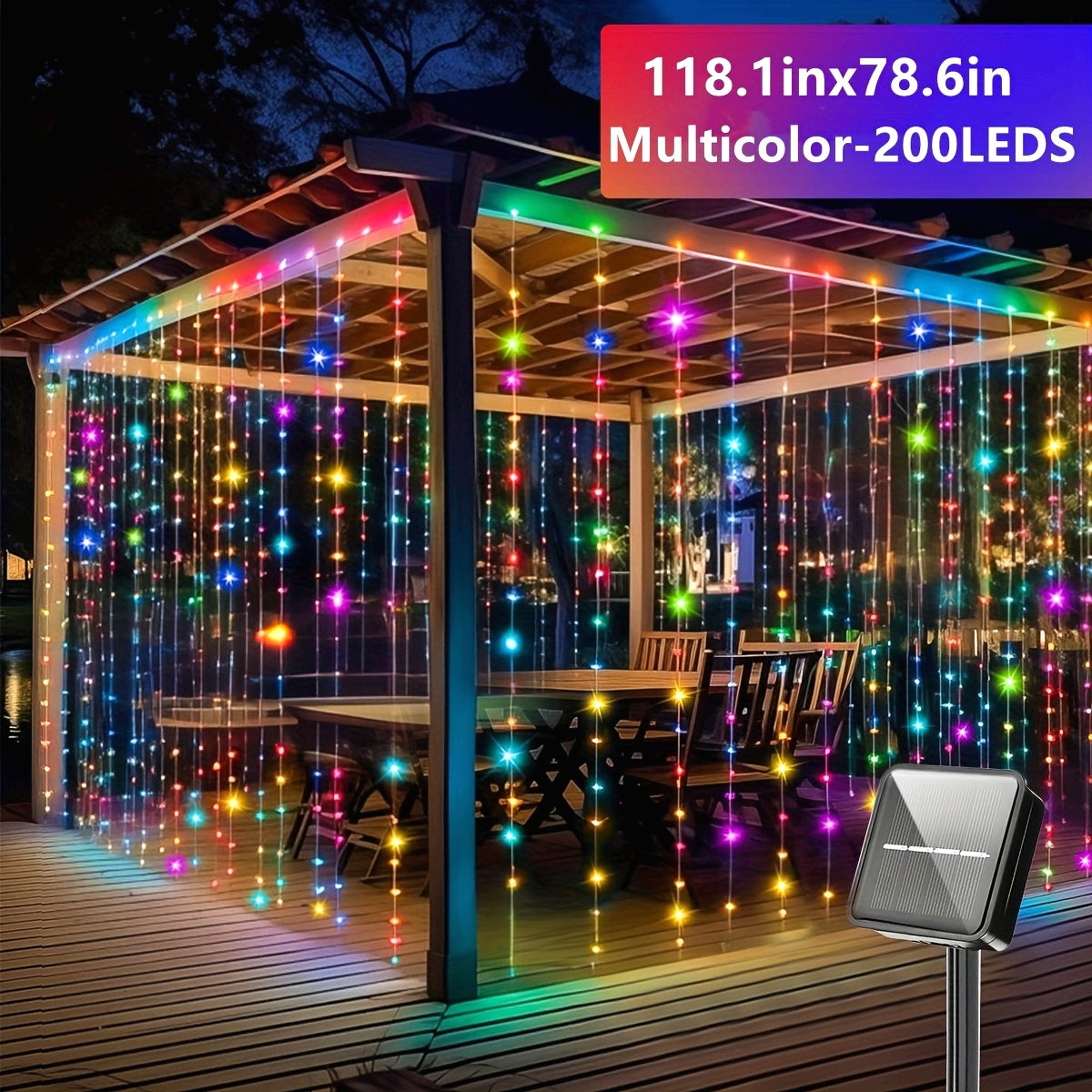 1pc 100/200/300 luces de cuerda de hada LED alimentadas por energía solar para exterior, 8 modos, luces de hada, IP44, color blanco, batería de níquel solar no extraíble 600mAh, parpadeo, control de sensor de luz, con carga solar, para Mardi Gras, Navida