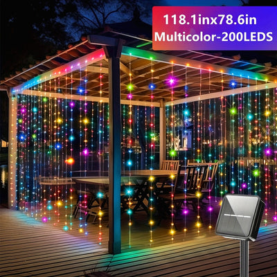 1pc 100/200/300 luces de cuerda de hada LED alimentadas por energía solar para exterior, 8 modos, luces de hada, IP44, color blanco, batería de níquel solar no extraíble 600mAh, parpadeo, control de sensor de luz, con carga solar, para Mardi Gras, Navida