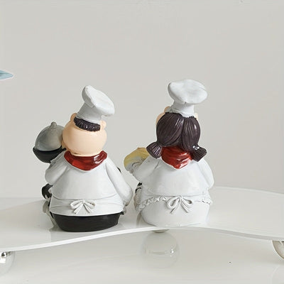 Juego de 2 piezas de decoración con resina para chef en pareja - Decoración moderna para el hogar, restaurante occidental y pastelería, tema creativo para cocina y café, regalos originales