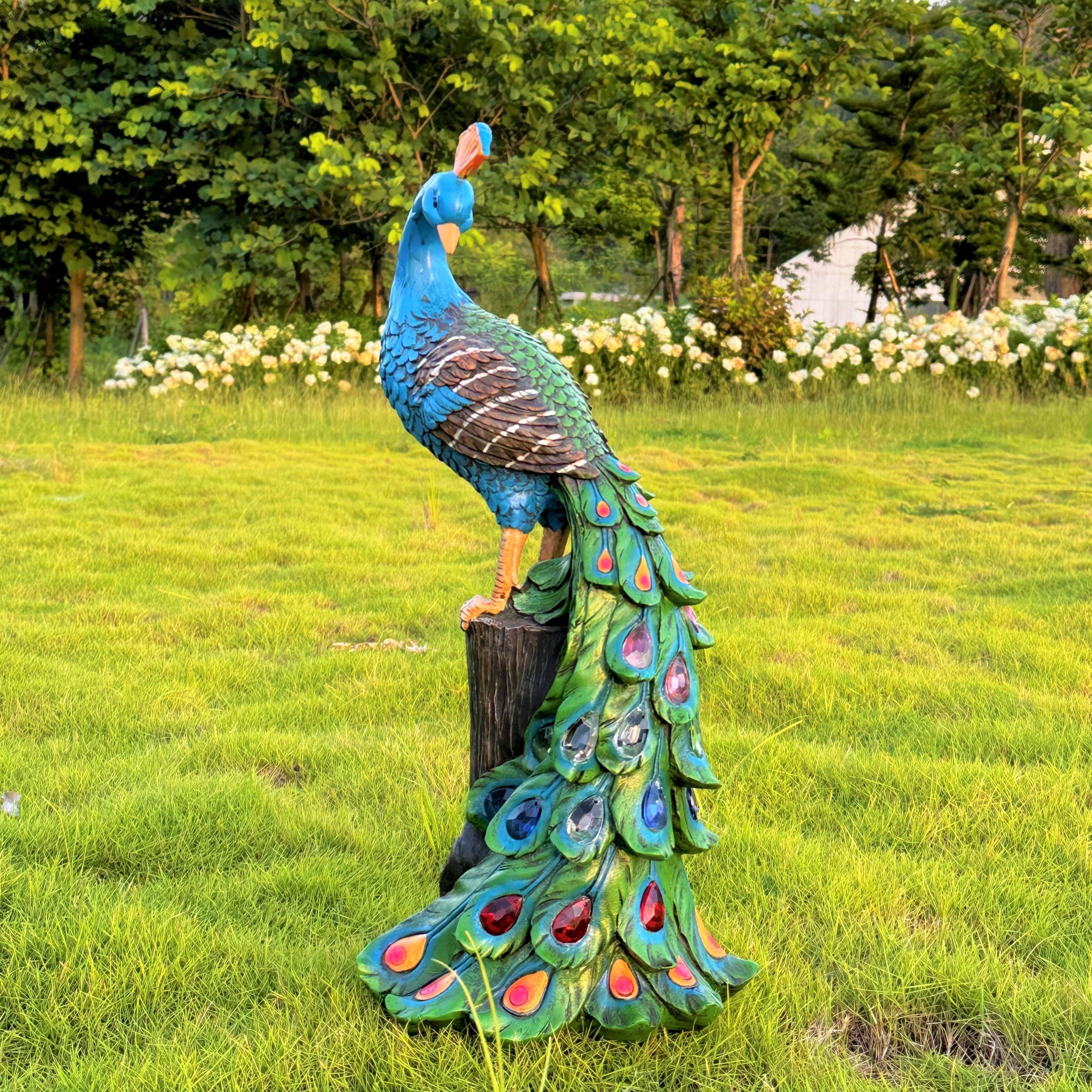 1 estatua de pavos reales con energía solar y detalles de resina coloridos - Decoración de paisaje al aire libre IP44, ideal para jardín, césped y ambiente de fiesta, regalo perfecto para el Día de la Madre, decoración de jardín | Diseño vibrante de pavo