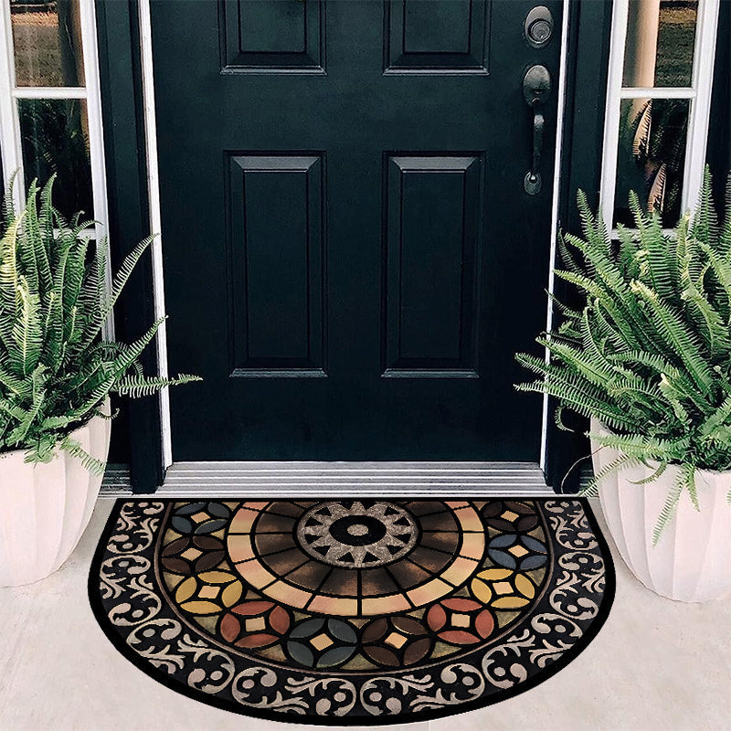 Alfombra de lujo vintage de media luna para entrada - Terciopelo de cristal grueso, respaldo antideslizante con estampado moderno para sala de estar, dormitorio y entrada