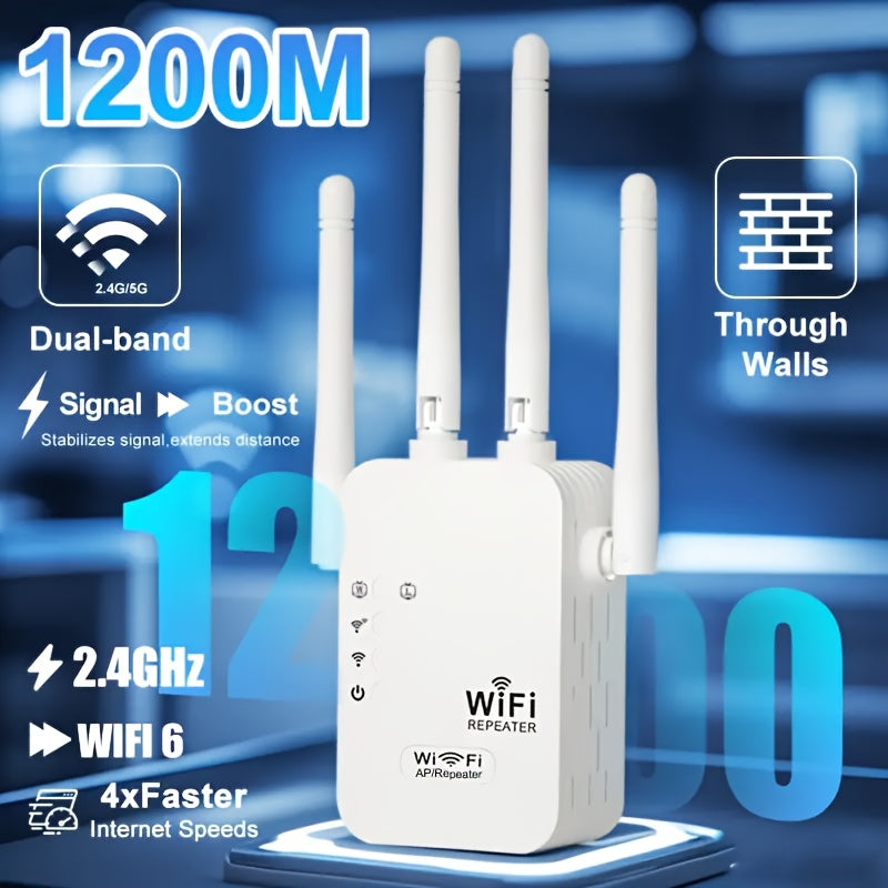 Repetidor de WiFi, Amplificador de WiFi/Extensor - Capacidad para 25 dispositivos, 1200 metros, enchufe de EE. UU. (100-240 V) para cobertura en el hogar/escritorio, amplificador de señal de extensores de WiFi para el hogar, mejorador de Internet para el