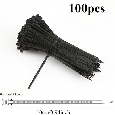 100 piezas de bridas para cables multiusos resistentes con cierre automático y correas de nailon duraderas para almacenamiento arquitectónico y de escritorio doméstico