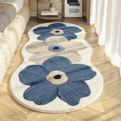 1pc Alfombra Floral para Dormitorio - Alfombrilla Antideslizante con Patrón de Flores Rosa/Beige, Base de PVC para Sala de Estar, Guardería - Fácil de Limpiar, Decorativa para el Hogar, Suelo Cómodo en la Habitación, Fibra de Poliéster, Duradera y Elegan