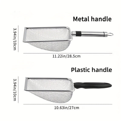 Pala de jardinería con malla de acero inoxidable de 3,8 mm, resistente a la corrosión, para cribar suelo, cama de hámster y arena de playa. Herramienta duradera para uso al aire libre y mascotas, herramienta manual de jardinería | Pala resistente a la co