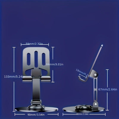Soporte para Teléfono Móvil de Aleación de Aluminio Giratorio 360 grados - Soporte Plegable Portátil y Compacto Apto para Todos los Smartphones y Tabletas, Accesorio Ideal para la Oficina