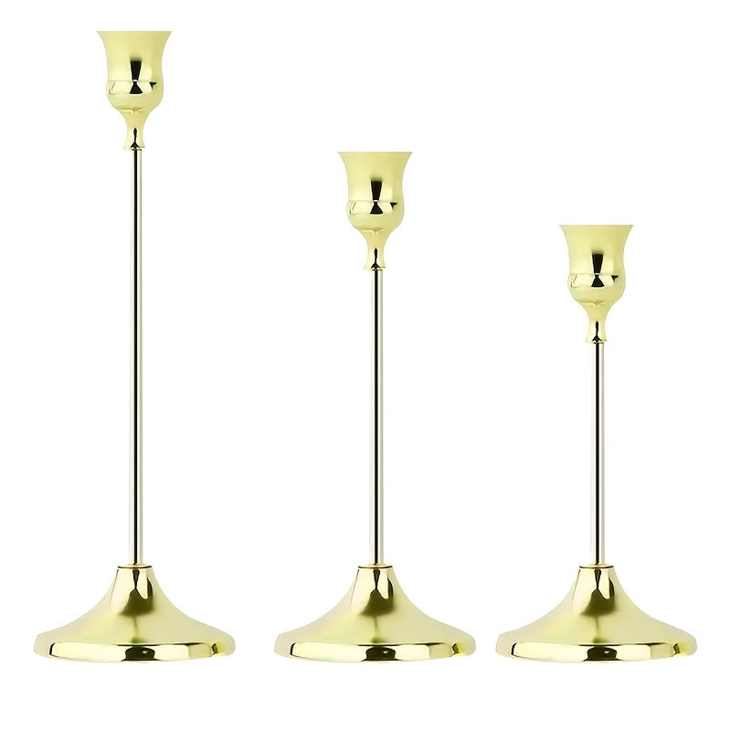 Conjunto de 3 Piezas de Portavelas de Metal - Portavelas Cónico, Adecuado para Halloween, Navidad, Decoración Central de Mesa de Fiestas, Set de Portavelas Largo de Metal Vintage, Portavelas Decorativo Columnar Sin Vela