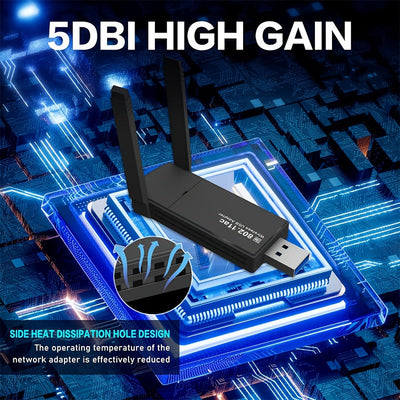 Adaptador sin varillas para PC de Escritorio Adaptador de Red USB 1300Mbps con Antena Doble Banda de Alta Ganancia Integrada 5G/2.4G - ¡Conecta y Usa inmediatamente tu PC con WiFi y función de punto de acceso móvil compatible con Windows 10/11!