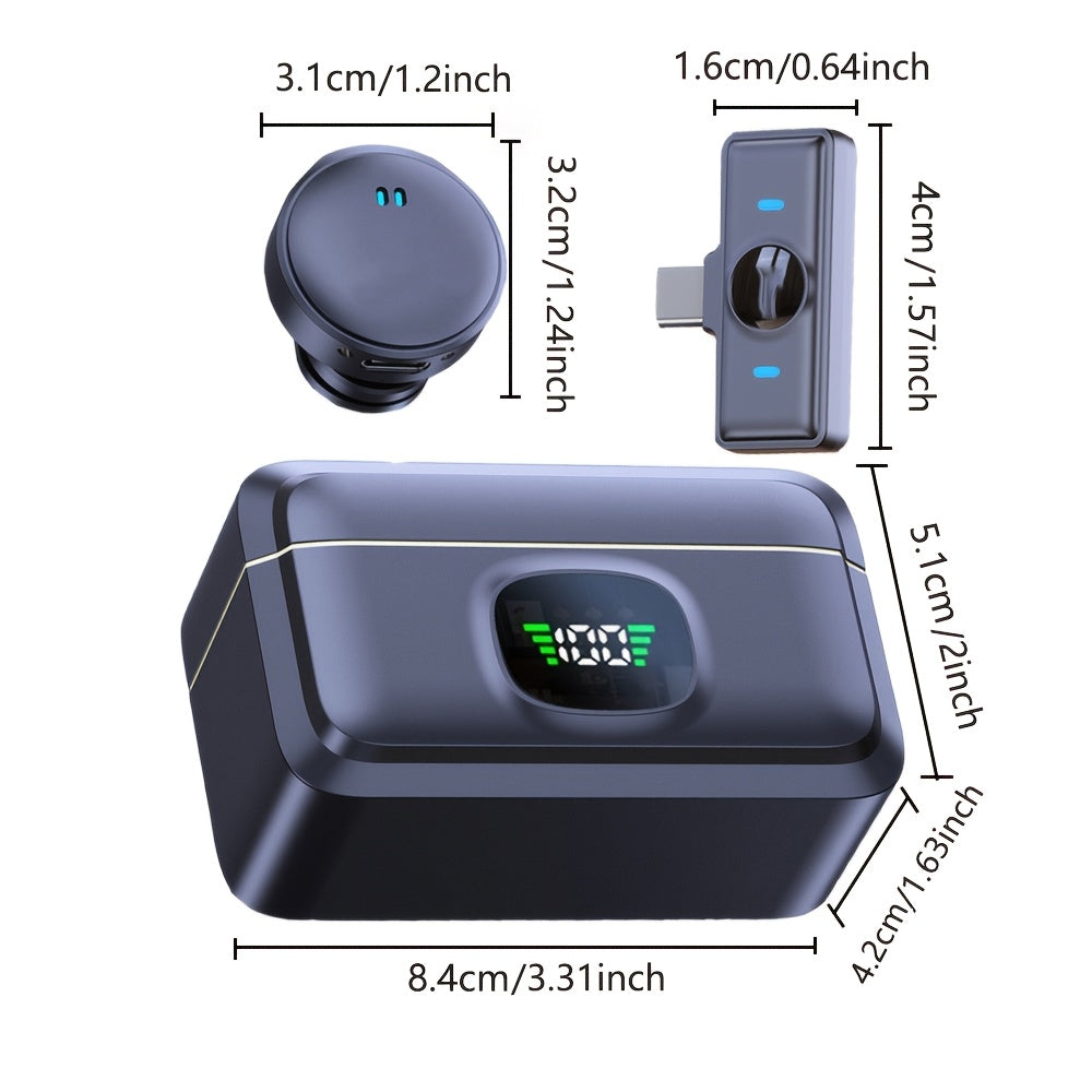 Micrófono Inalámbrico Profesional de Solapa con Puerto Tipo-C para Teléfonos Inteligentes, Computadoras y Cámaras - Conectar y Listo, Pantalla de Alimentación LED, Estuche de Carga Portátil, Conectividad Inalámbrica, Ideal para Podcasting, Transmisiones