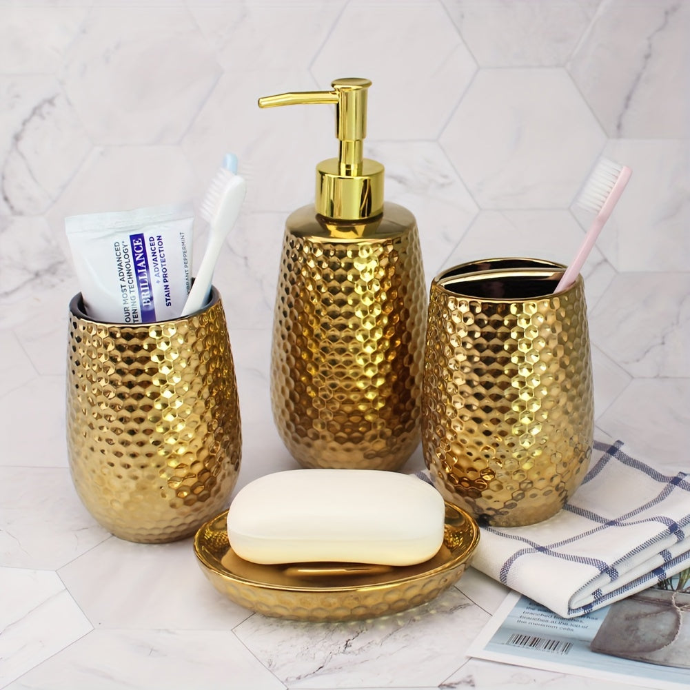 Juego de 4 piezas de accesorios de baño, incluyendo dispensador de agua para maquillaje, recipiente para jabón, vaso y soporte para cepillo de dientes, adecuado para decoración de baño